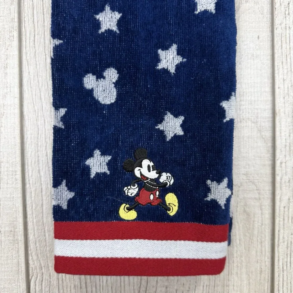 Disney Americana Mickey Mouse Patriotic Red White & Blue Hand Towel 25”x16” New